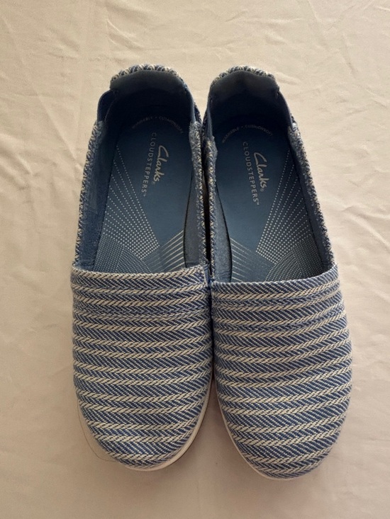 Clarks Shoes - Clarks Blue and White Striped Cloudsteppers Slip-Ons